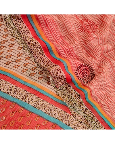Sanskriti Vintage Red Indian Sarees Pure Chiffon Silk Sari 5Yd Soft Craft Fabric, PRG-10822-Red-Printed Floral Design-Pure Chiffon Silk-1