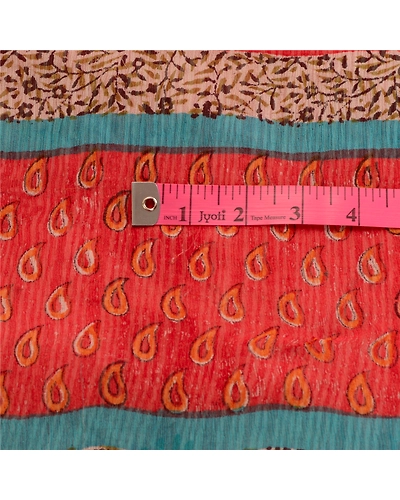 Sanskriti Vintage Red Indian Sarees Pure Chiffon Silk Sari 5Yd Soft Craft Fabric, PRG-10822-Red-Printed Floral Design-Pure Chiffon Silk-4