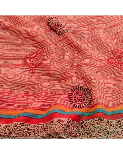 Sanskriti Vintage Red Indian Sarees Pure Chiffon Silk Sari 5Yd Soft Craft Fabric, PRG-10822-Red-Printed Floral Design-Pure Chiffon Silk-6
