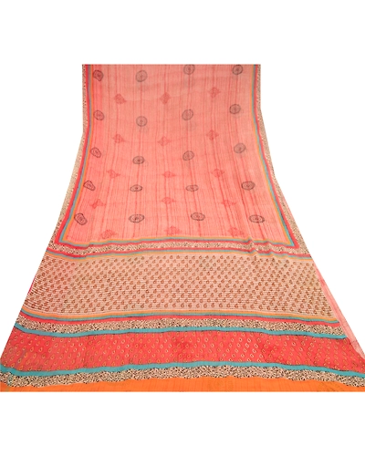 Sanskriti Vintage Red Indian Sarees Pure Chiffon Silk Sari 5Yd Soft Craft Fabric, PRG-10822-Red-Printed Floral Design-Pure Chiffon Silk-8