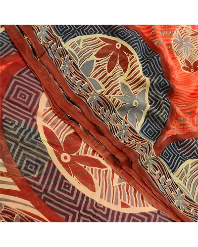 Sanskriti Vintage Orange Sarees Blend Georgette Printed Sari 5Yd Craft Fabric, PRG-10826-Orange-Printed Floral Design-Blend Georgette-1