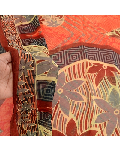 Sanskriti Vintage Orange Sarees Blend Georgette Printed Sari 5Yd Craft Fabric, PRG-10826-Orange-Printed Floral Design-Blend Georgette-4