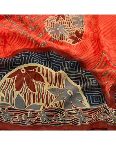 Sanskriti Vintage Orange Sarees Blend Georgette Printed Sari 5Yd Craft Fabric, PRG-10826-Orange-Printed Floral Design-Blend Georgette-6