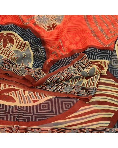 Sanskriti Vintage Orange Sarees Blend Georgette Printed Sari 5Yd Craft Fabric, PRG-10826-Orange-Printed Floral Design-Blend Georgette-7