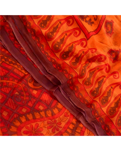 Sanskriti Vintage Orange Sarees Pure Georgette Silk Printed Sari Craft Fabric, PRG-10830-Orange-Printed Floral Design-Pure Georgette Silk-1