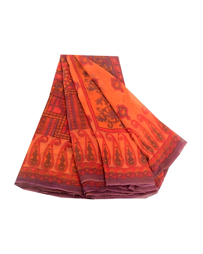 Sanskriti Vintage Orange Sarees Pure Georgette Silk Printed Sari Craft Fabric, PRG-10830-Orange-Printed Floral Design-Pure Georgette Silk-2