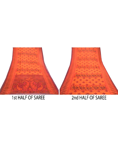 Sanskriti Vintage Orange Sarees Pure Georgette Silk Printed Sari Craft Fabric, PRG-10830-Orange-Printed Floral Design-Pure Georgette Silk-5