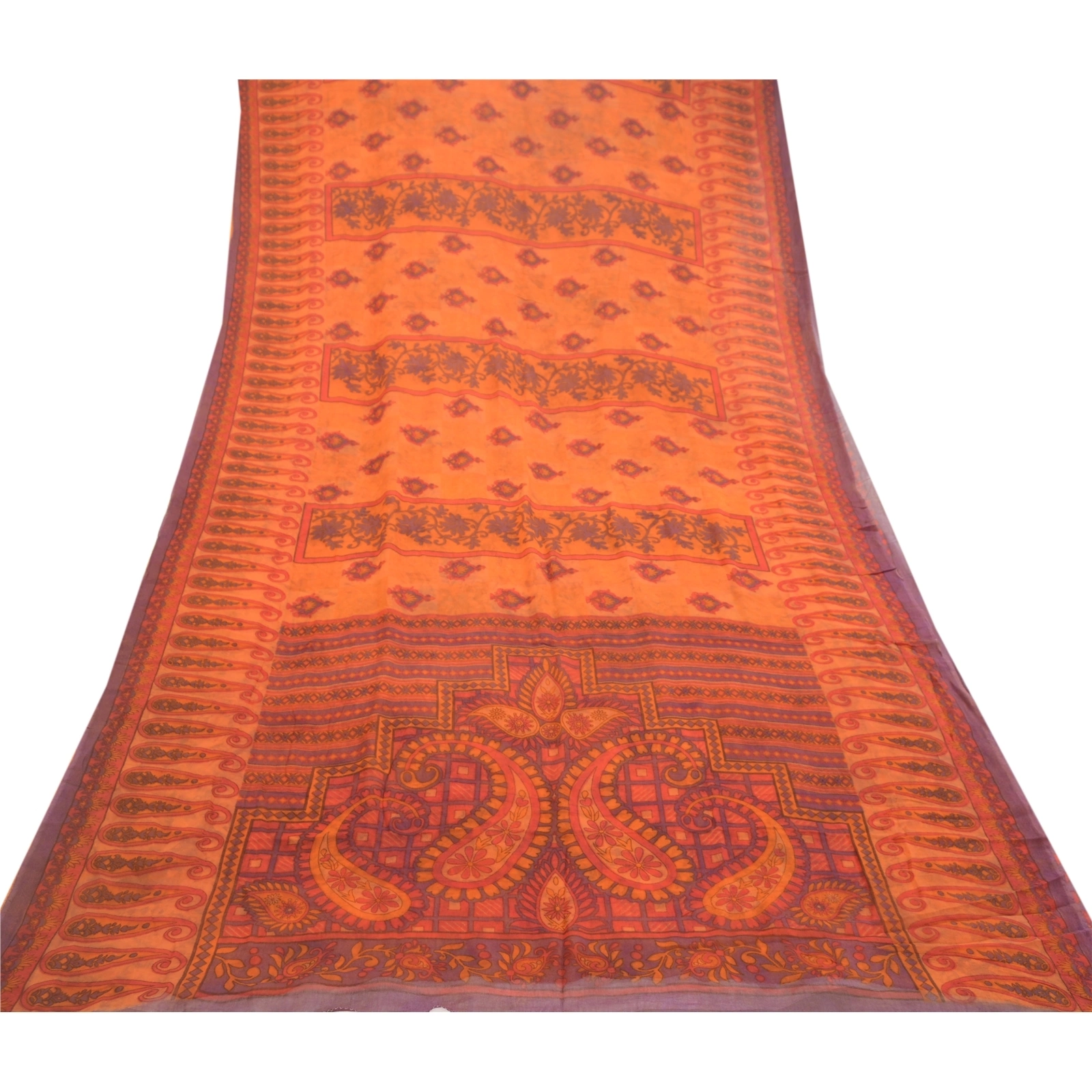 Sanskriti Vintage Orange Sarees Pure Georgette Silk Printed Sari Craft Fabric, PRG-10830-Orange-Printed Floral Design-Pure Georgette Silk-8