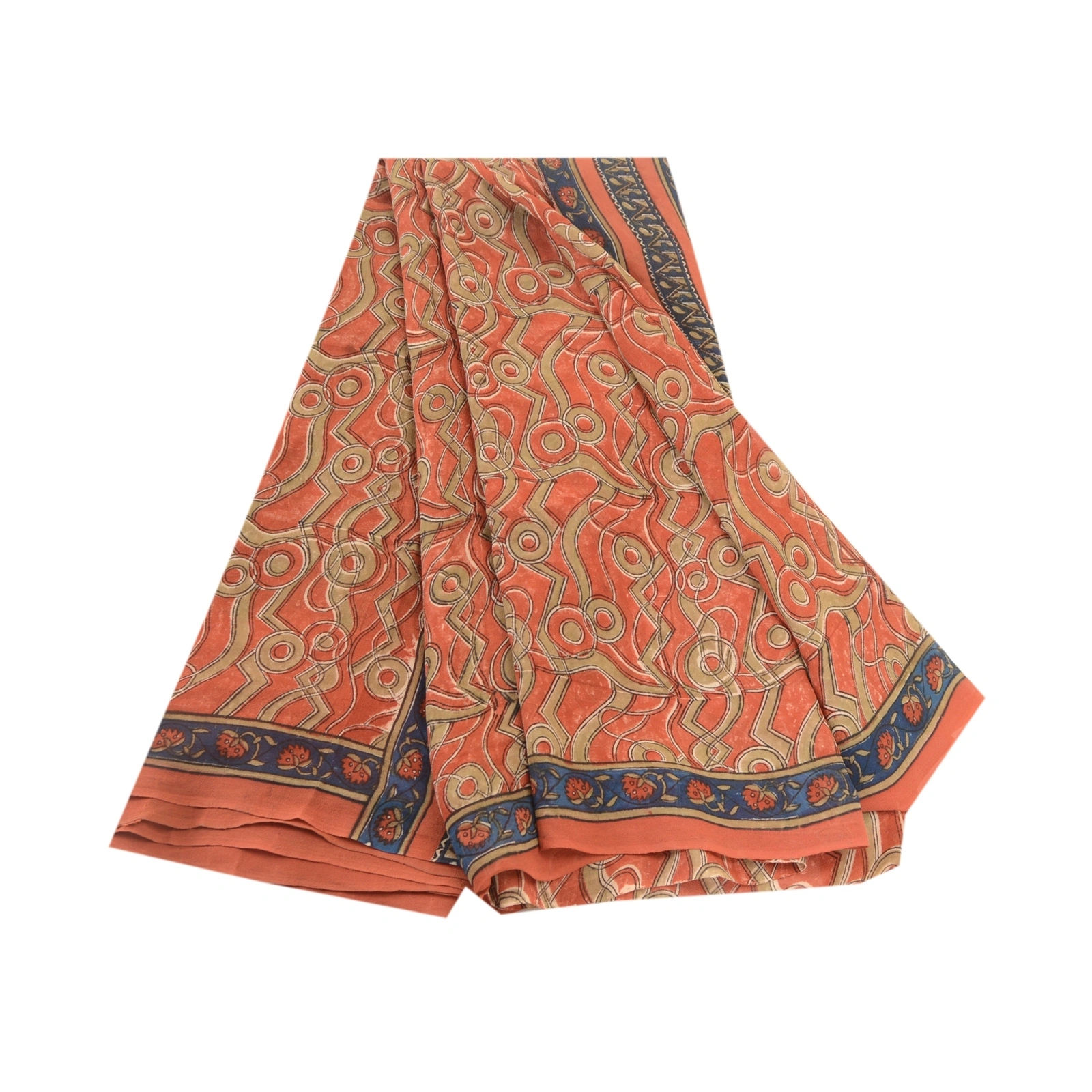 Sanskriti Vintage Dark-Peach Sarees Pure Georgette Silk Print Sari Craft Fabric, PRG-10832-Dark Peach-Printed Floral Design-Pure Georgette Silk-2