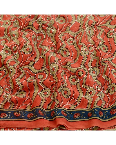 Sanskriti Vintage Dark-Peach Sarees Pure Georgette Silk Print Sari Craft Fabric, PRG-10832-Dark Peach-Printed Floral Design-Pure Georgette Silk-6