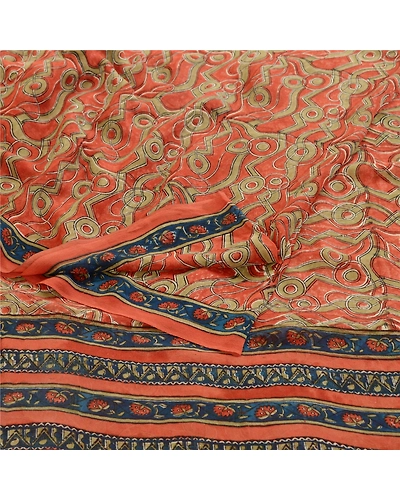 Sanskriti Vintage Dark-Peach Sarees Pure Georgette Silk Print Sari Craft Fabric, PRG-10832-Dark Peach-Printed Floral Design-Pure Georgette Silk-7