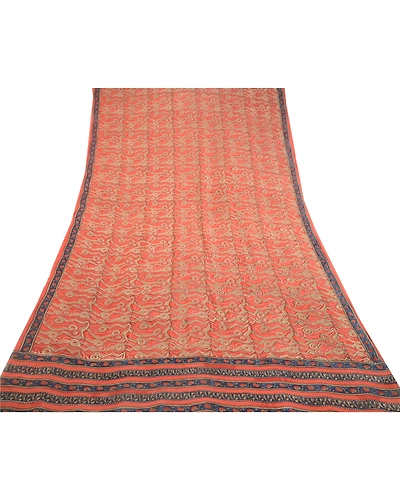 Sanskriti Vintage Dark-Peach Sarees Pure Georgette Silk Print Sari Craft Fabric, PRG-10832-Dark Peach-Printed Floral Design-Pure Georgette Silk-8