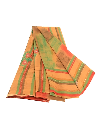 Sanskriti Vintage Multi Hand Beaded Ari Pure Georgette Silk Sarees Sari Fabric, PRG-10839-Multi-Printed Floral Design-Pure Georgette Silk-2