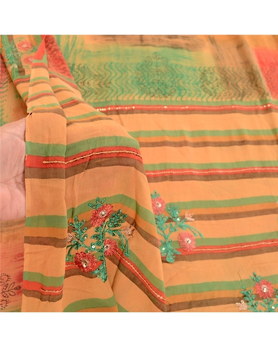 Sanskriti Vintage Multi Hand Beaded Ari Pure Georgette Silk Sarees Sari Fabric, PRG-10839-Multi-Printed Floral Design-Pure Georgette Silk-4