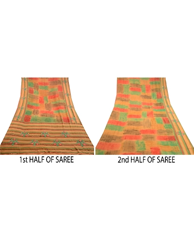 Sanskriti Vintage Multi Hand Beaded Ari Pure Georgette Silk Sarees Sari Fabric, PRG-10839-Multi-Printed Floral Design-Pure Georgette Silk-5