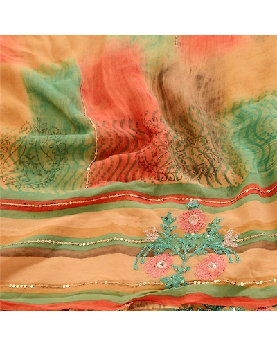 Sanskriti Vintage Multi Hand Beaded Ari Pure Georgette Silk Sarees Sari Fabric, PRG-10839-Multi-Printed Floral Design-Pure Georgette Silk-6