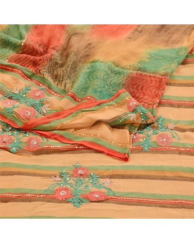 Sanskriti Vintage Multi Hand Beaded Ari Pure Georgette Silk Sarees Sari Fabric, PRG-10839-Multi-Printed Floral Design-Pure Georgette Silk-7