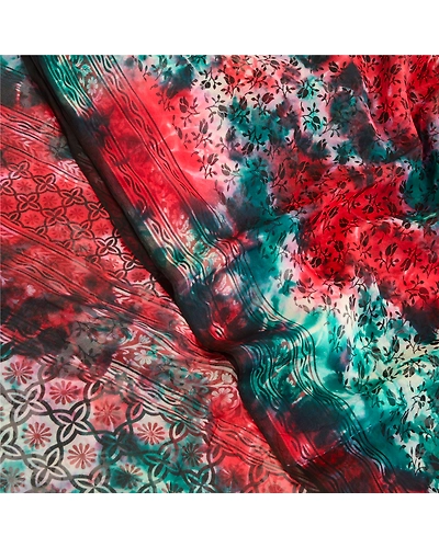 Sanskriti Vintage Red Tie-Dye Sarees Pure Georgette Silk Sari 5Yd Craft Fabric, PRG-10851-Red-Printed Floral Design-Pure Georgette Silk-1