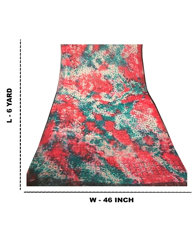 Sanskriti Vintage Red Tie-Dye Sarees Pure Georgette Silk Sari 5Yd Craft Fabric, PRG-10851-Red-Printed Floral Design-Pure Georgette Silk-3
