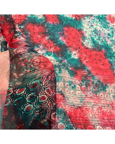Sanskriti Vintage Red Tie-Dye Sarees Pure Georgette Silk Sari 5Yd Craft Fabric, PRG-10851-Red-Printed Floral Design-Pure Georgette Silk-4