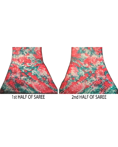 Sanskriti Vintage Red Tie-Dye Sarees Pure Georgette Silk Sari 5Yd Craft Fabric, PRG-10851-Red-Printed Floral Design-Pure Georgette Silk-5