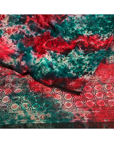 Sanskriti Vintage Red Tie-Dye Sarees Pure Georgette Silk Sari 5Yd Craft Fabric, PRG-10851-Red-Printed Floral Design-Pure Georgette Silk-7