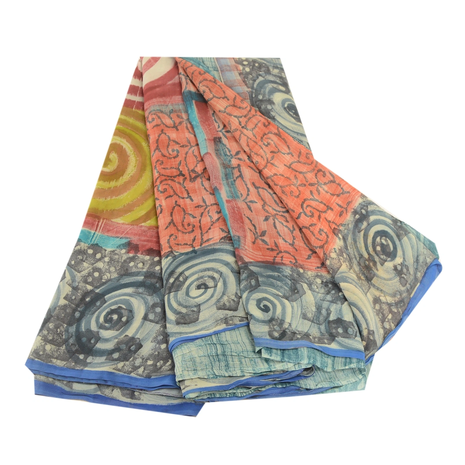 Sanskriti Vintage Blue Sarees 100% Pure Georgette Silk Printed Sari Craft Fabric, PRG-10865-Blue-Printed Floral Design-Pure Georgette Silk-2