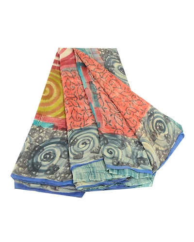 Sanskriti Vintage Blue Sarees 100% Pure Georgette Silk Printed Sari Craft Fabric, PRG-10865-Blue-Printed Floral Design-Pure Georgette Silk-2