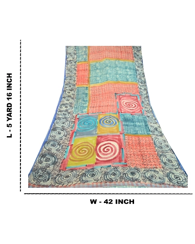 Sanskriti Vintage Blue Sarees 100% Pure Georgette Silk Printed Sari Craft Fabric, PRG-10865-Blue-Printed Floral Design-Pure Georgette Silk-3