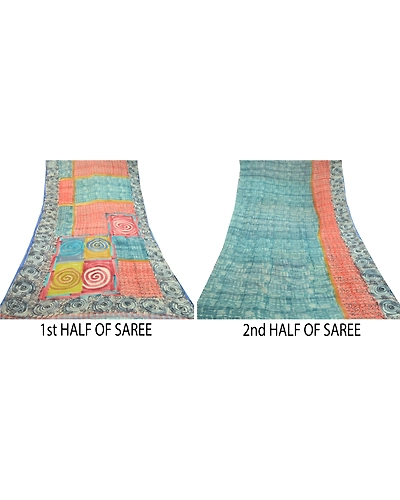 Sanskriti Vintage Blue Sarees 100% Pure Georgette Silk Printed Sari Craft Fabric, PRG-10865-Blue-Printed Floral Design-Pure Georgette Silk-5