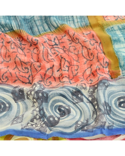 Sanskriti Vintage Blue Sarees 100% Pure Georgette Silk Printed Sari Craft Fabric, PRG-10865-Blue-Printed Floral Design-Pure Georgette Silk-6