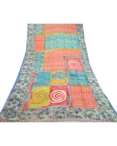 Sanskriti Vintage Blue Sarees 100% Pure Georgette Silk Printed Sari Craft Fabric, PRG-10865-Blue-Printed Floral Design-Pure Georgette Silk-8