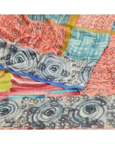 Sanskriti Vintage Blue Sarees 100% Pure Georgette Silk Printed Sari Craft Fabric, PRG-10865-Blue-Printed Floral Design-Pure Georgette Silk-9
