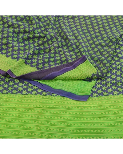 Sanskriti Vintage Blue Sarees Blend Georgette Sari Printed Floral Craft Fabric, PRG-10872-Blue-Printed Floral Design-Blend Georgette-1