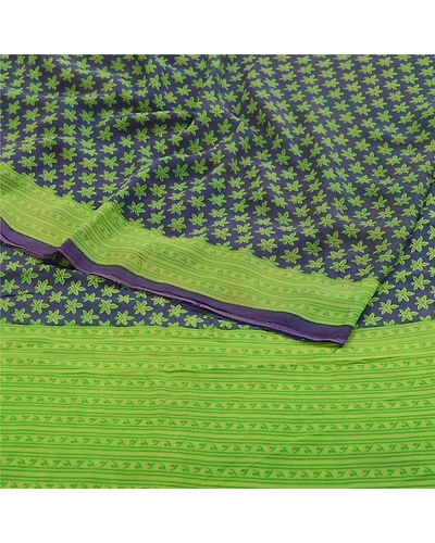 Sanskriti Vintage Blue Sarees Blend Georgette Sari Printed Floral Craft Fabric, PRG-10872-Blue-Printed Floral Design-Blend Georgette-9