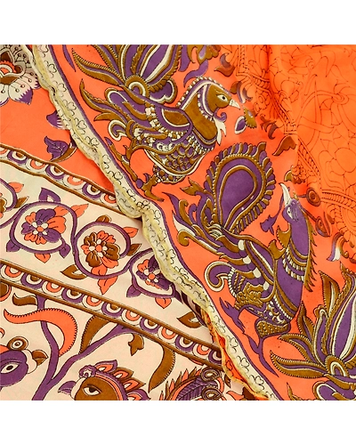 Sanskriti Vintage Orange Peacock Sarees Blend Georgette Sari Print Craft Fabric, PRG-10877-Orange-Printed Floral Design-Blend Georgette-7