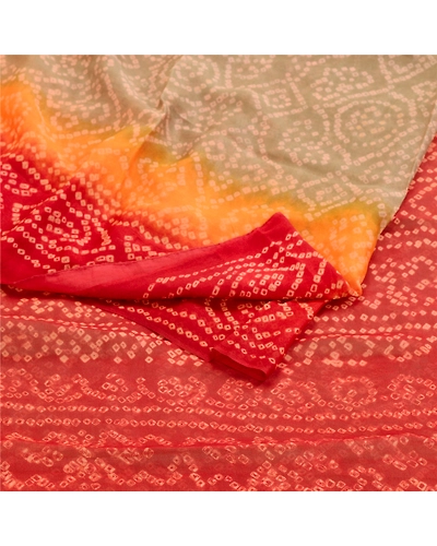 Sanskriti Vintage Green Bandhani Sarees Pure Georgette Silk Sari Printed Fabric, PRG-10878-Green-Printed Floral Design-Pure Georgette Silk-7