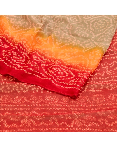 Sanskriti Vintage Green Bandhani Sarees Pure Georgette Silk Sari Printed Fabric, PRG-10878-Green-Printed Floral Design-Pure Georgette Silk-9