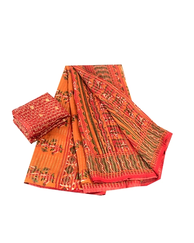 Sanskriti Vintage Red Indian Sarees Blend Georgette Sari Printed Woven Fabric, PRG-10889-Red-Printed Floral Design-Blend Georgette-2