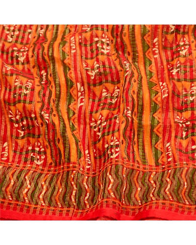 Sanskriti Vintage Red Indian Sarees Blend Georgette Sari Printed Woven Fabric, PRG-10889-Red-Printed Floral Design-Blend Georgette-6