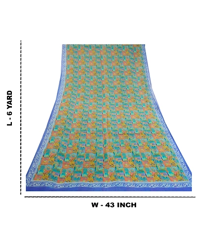 Sanskriti Vintage Multi Sarees Pure Georgette Silk Sari Printed 5Yd Craft Fabric, PRG-10892-Multi-Printed Floral Design-Pure Georgette Silk-3