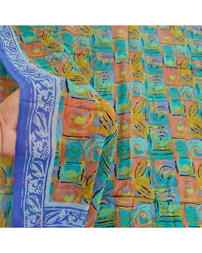 Sanskriti Vintage Multi Sarees Pure Georgette Silk Sari Printed 5Yd Craft Fabric, PRG-10892-Multi-Printed Floral Design-Pure Georgette Silk-4