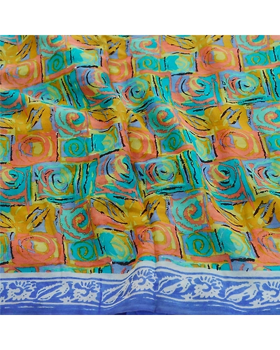 Sanskriti Vintage Multi Sarees Pure Georgette Silk Sari Printed 5Yd Craft Fabric, PRG-10892-Multi-Printed Floral Design-Pure Georgette Silk-6