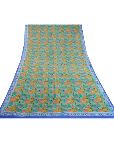Sanskriti Vintage Multi Sarees Pure Georgette Silk Sari Printed 5Yd Craft Fabric, PRG-10892-Multi-Printed Floral Design-Pure Georgette Silk-8