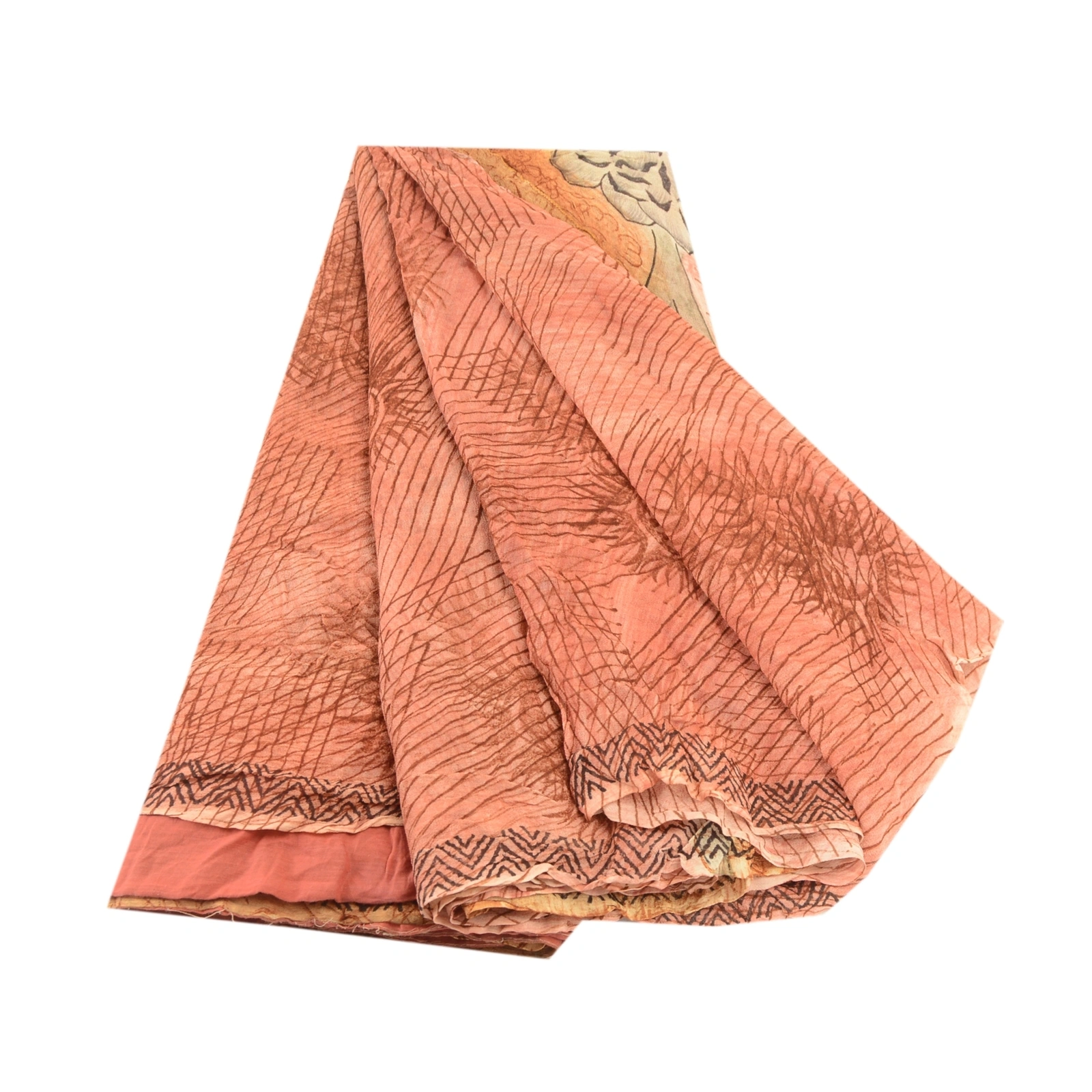 Sanskriti Vintage Dusty Red Sarees Blend Georgette Sari Printed 5Yd Craft Fabric, PRG-10896-Dusty Red-Printed Floral Design-Blend Georgette-2