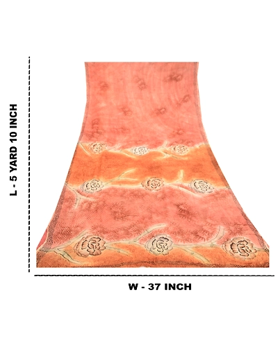 Sanskriti Vintage Dusty Red Sarees Blend Georgette Sari Printed 5Yd Craft Fabric, PRG-10896-Dusty Red-Printed Floral Design-Blend Georgette-3