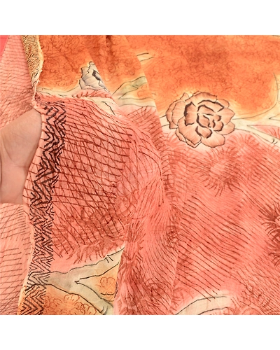 Sanskriti Vintage Dusty Red Sarees Blend Georgette Sari Printed 5Yd Craft Fabric, PRG-10896-Dusty Red-Printed Floral Design-Blend Georgette-4