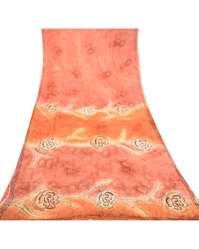 Sanskriti Vintage Dusty Red Sarees Blend Georgette Sari Printed 5Yd Craft Fabric, PRG-10896-Dusty Red-Printed Floral Design-Blend Georgette-8