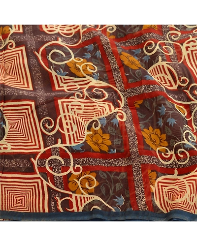 Sanskriti Vintage Multi Sarees Pure Georgette Silk Sari Printed 5Yd Craft Fabric, PRG-10900-Multi-Printed Floral Design-Pure Georgette Silk-6