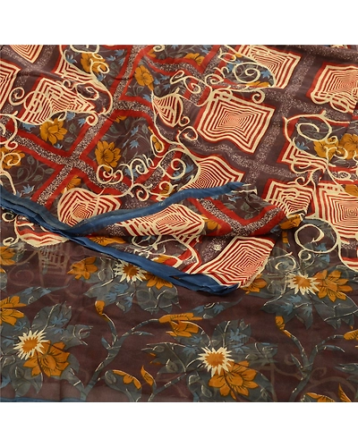 Sanskriti Vintage Multi Sarees Pure Georgette Silk Sari Printed 5Yd Craft Fabric, PRG-10900-Multi-Printed Floral Design-Pure Georgette Silk-7